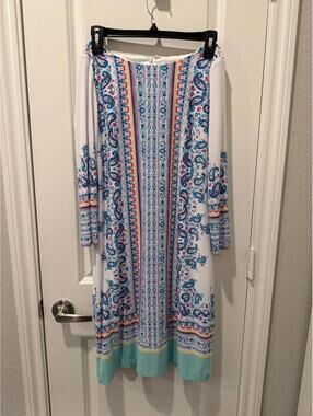 Chaps White Long Sleeve Printed Dress Size 4